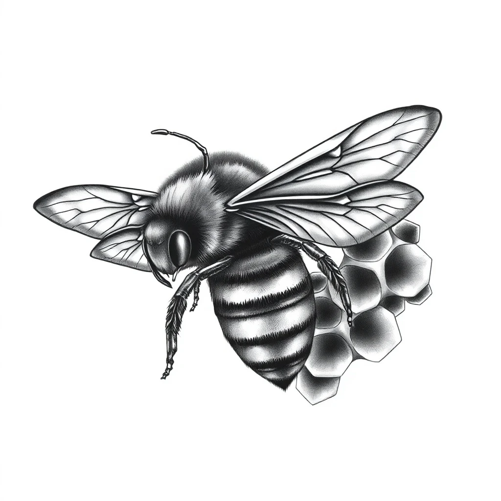 Tatouage abeille en style réaliste, design généré par IA