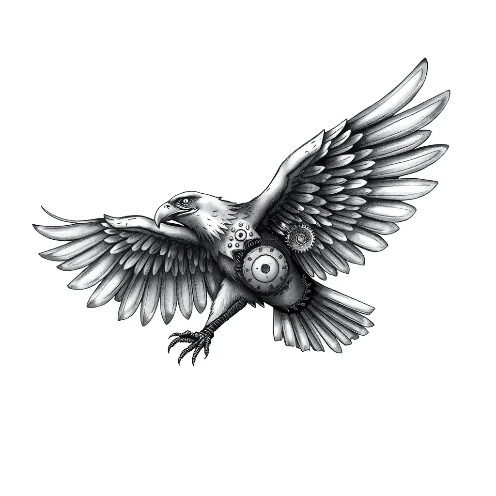 Tatouage aigle en style biomécanique, design généré par IA