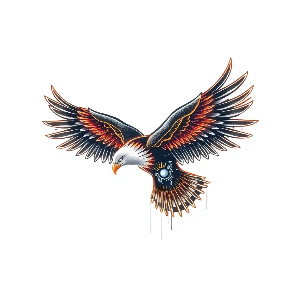 Tatouage aigle en style cyberpunk, design généré par IA