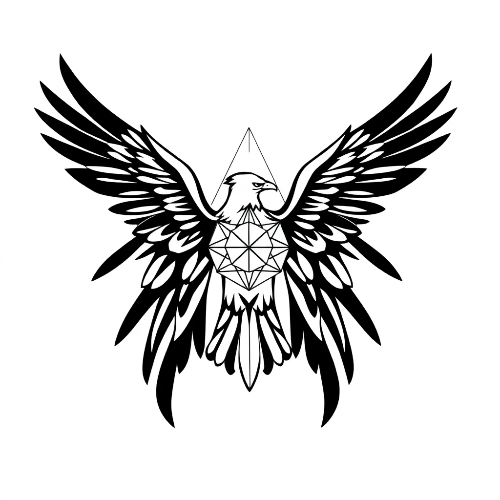 Idée de tatouage aigle en style géométrique, adaptable au dos