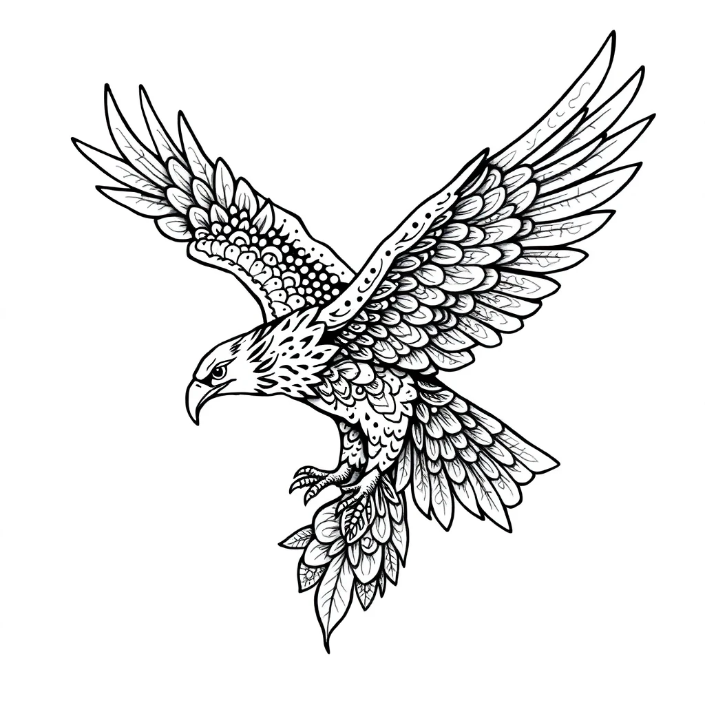 Tatouage aigle en style ornemental, design généré par IA