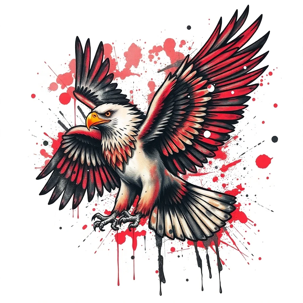 Tatouage aigle en style trash polka, design généré par IA