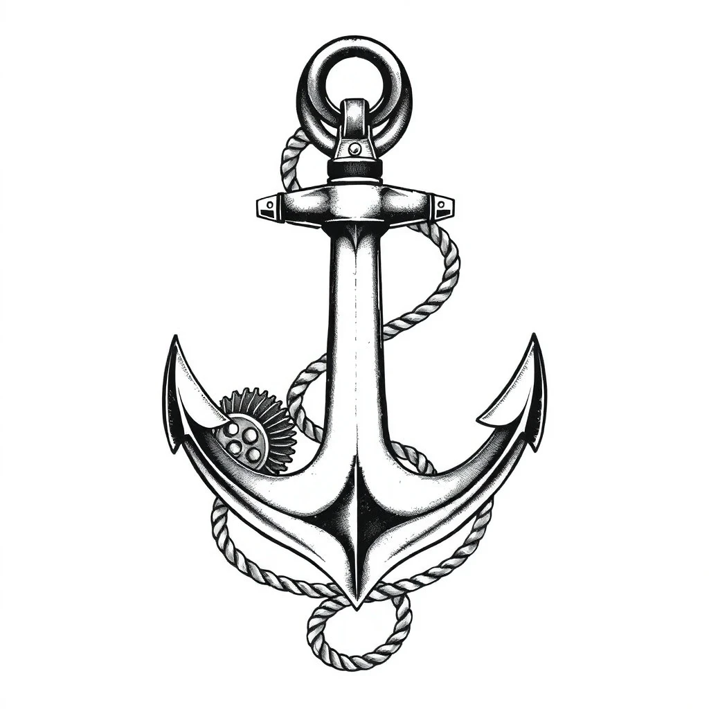 Tatouage ancre en style biomécanique, design généré par IA