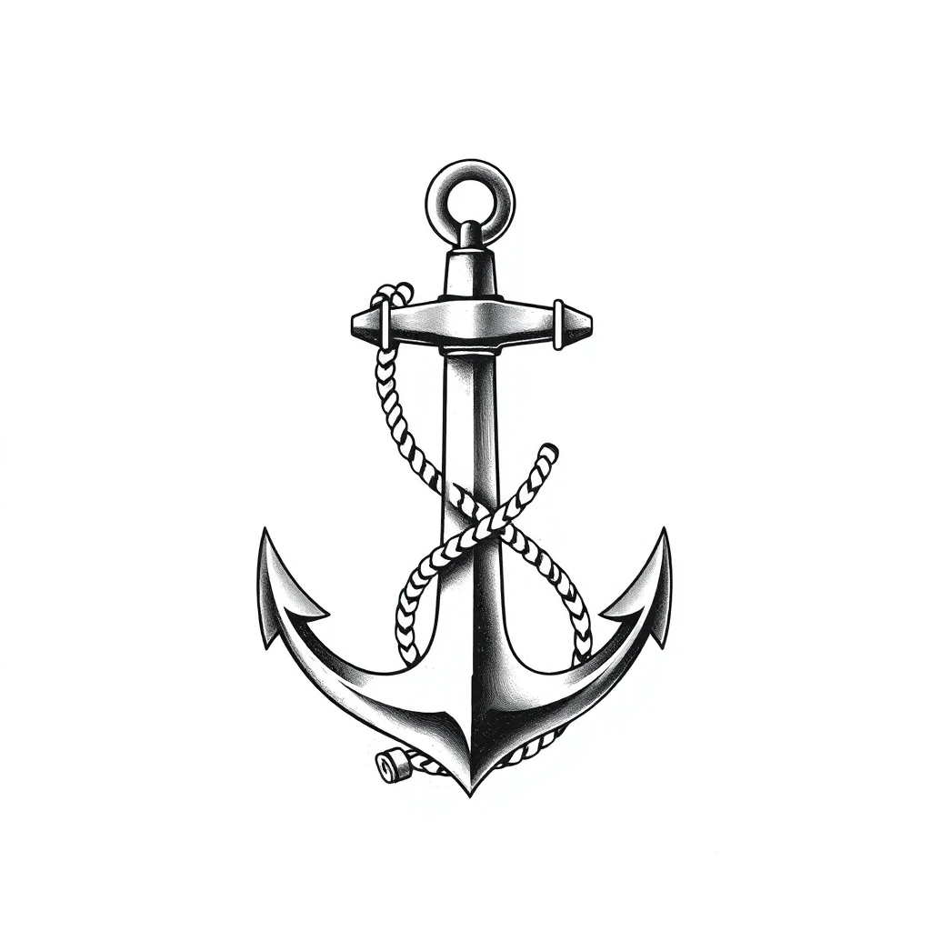 Tatouage ancre en style black and gray, design généré par IA