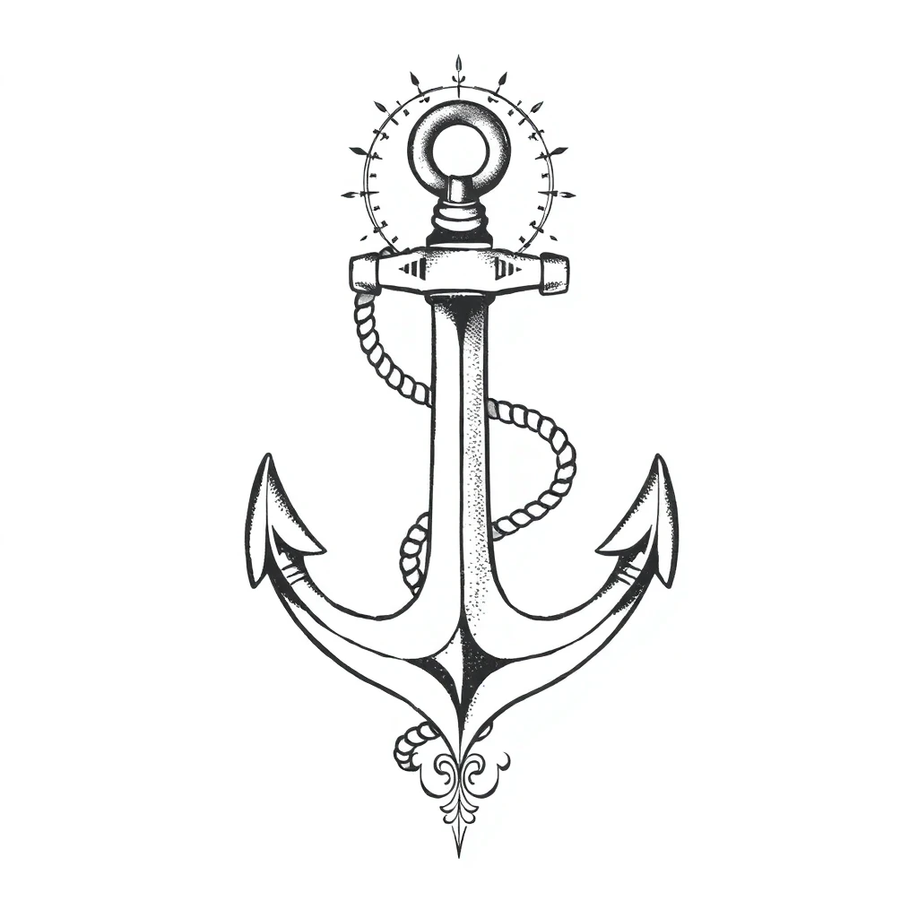 Tatouage ancre en style dotwork, design noir et gris généré avec Tatua