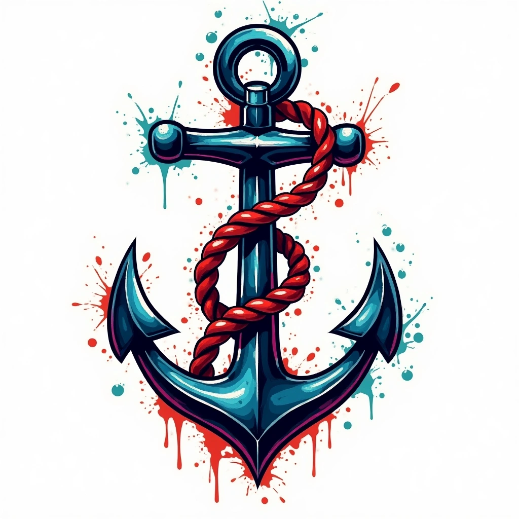 Tatouage ancre en style graffiti, design généré par IA