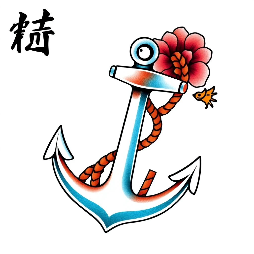Idée de tatouage ancre en style japonais, adaptable au paume de main