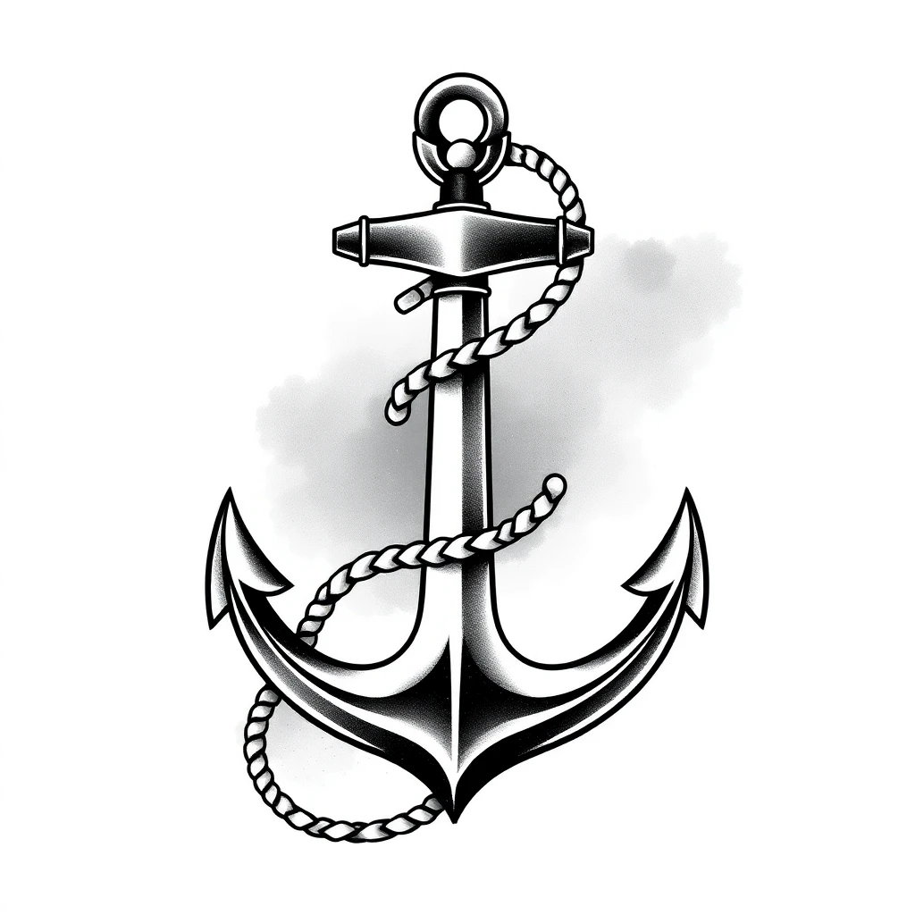 Tatouage ancre en style noir et blanc, design généré par IA