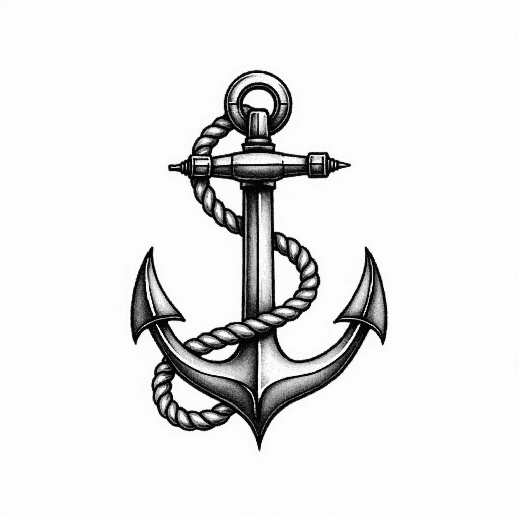 Tatouage ancre en style single needle, design généré par IA