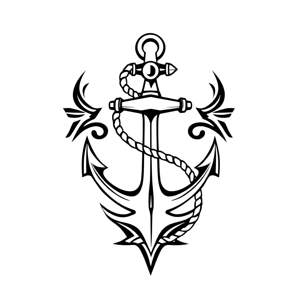Tatouage ancre en style tribal, design généré par IA