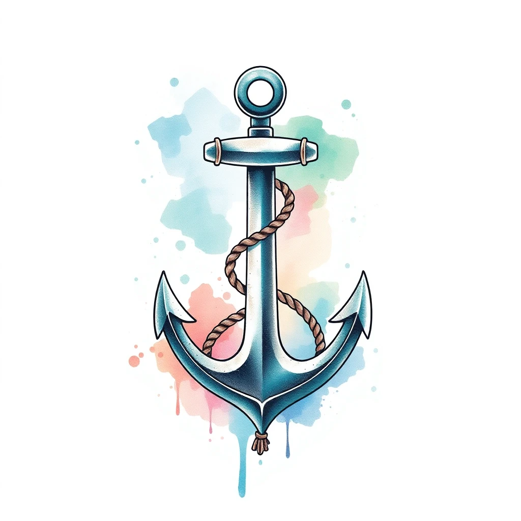Tatouage ancre en style watercolor, design généré par IA