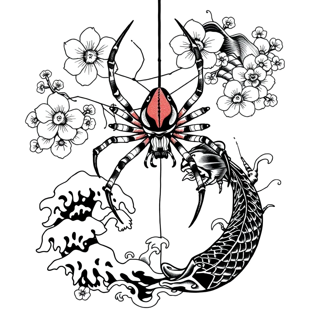 Tatouage araignée en style japonais, design généré par IA