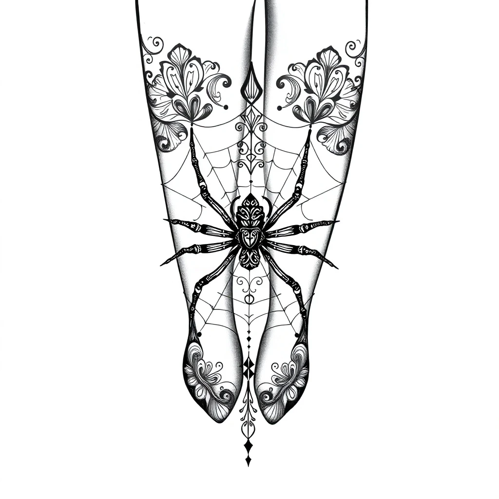 Tatouage araignée en style ornemental, design généré par IA