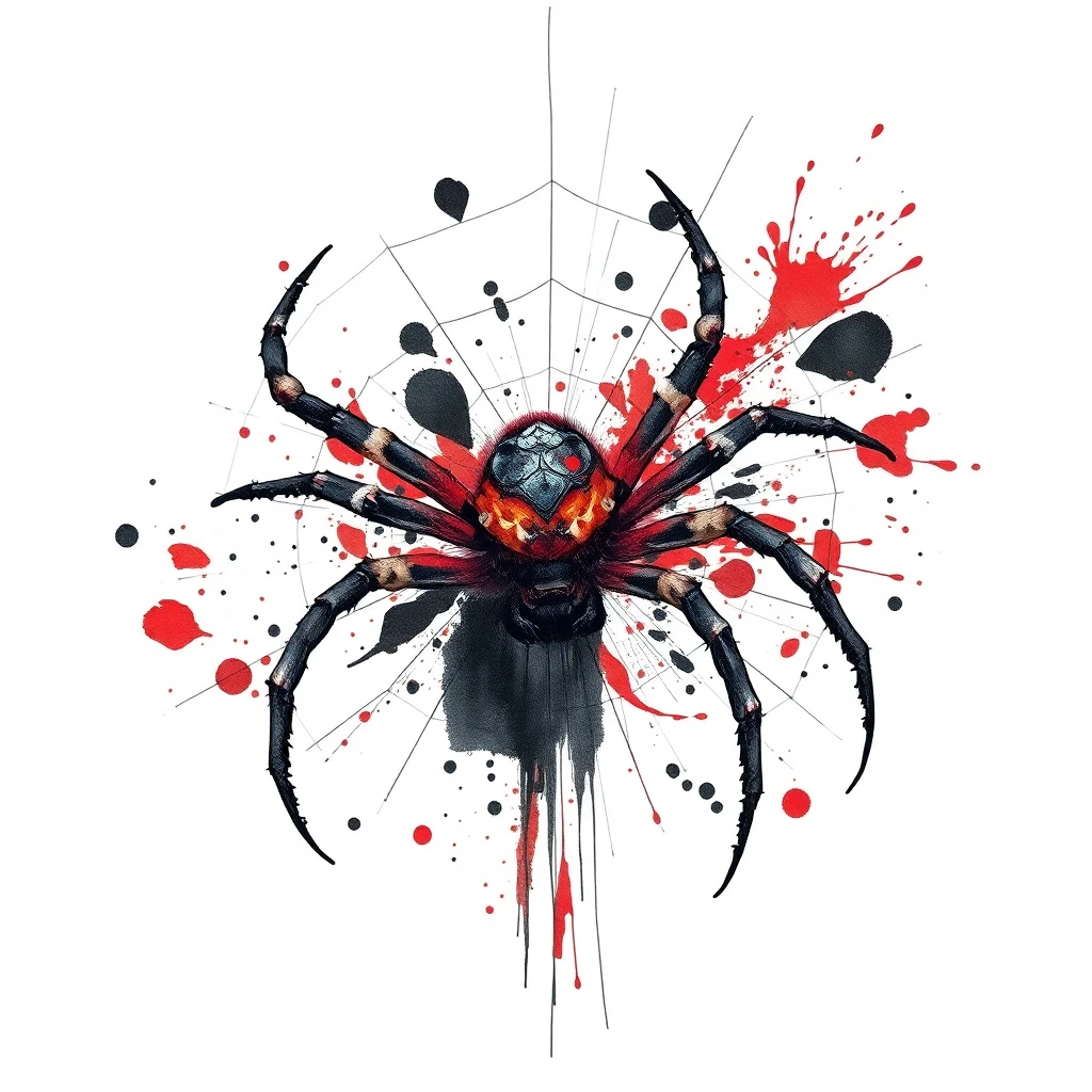 Tatouage araignée en style trash polka, design généré par IA
