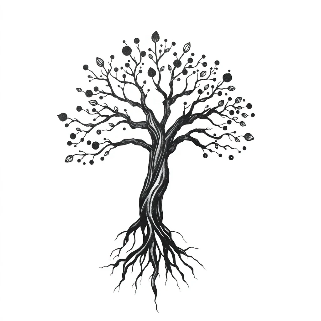 Tatouage arbre de vie en style abstrait, design généré par IA
