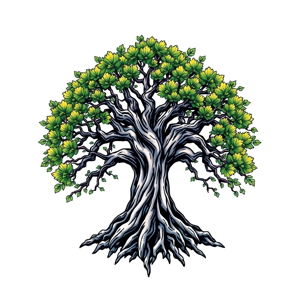 Tatouage arbre de vie en style anime, design généré par IA