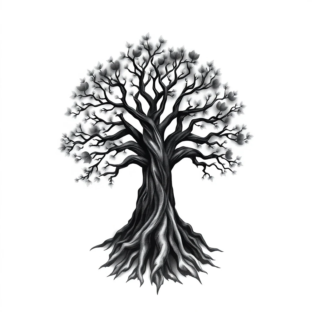 Tatouage arbre de vie en style black and gray, design généré par IA