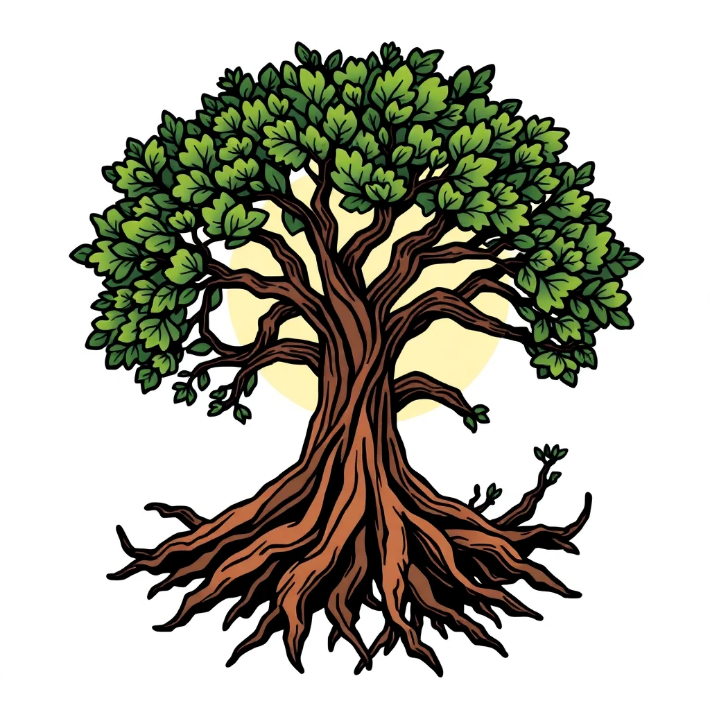 Tatouage arbre de vie en style cartoon, design généré par IA