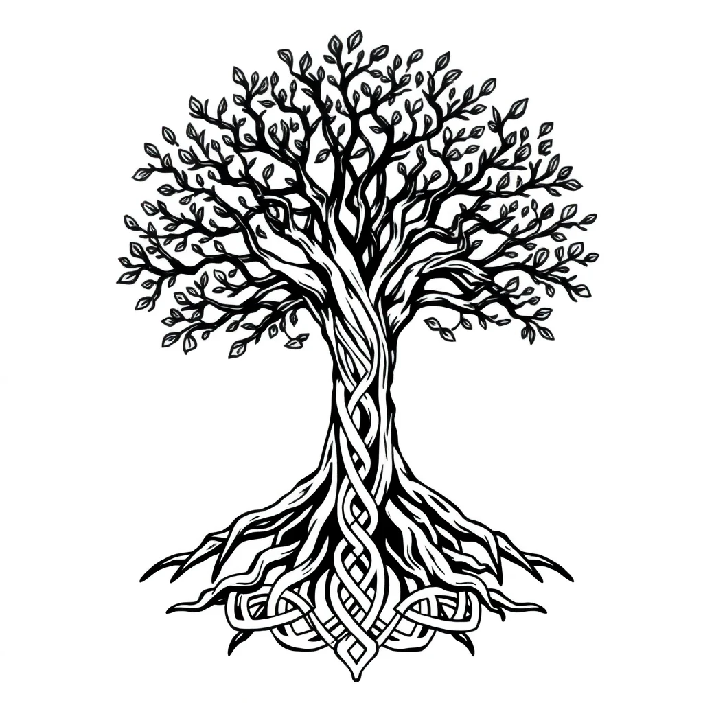Tatouage arbre de vie en style celtique, design généré par IA