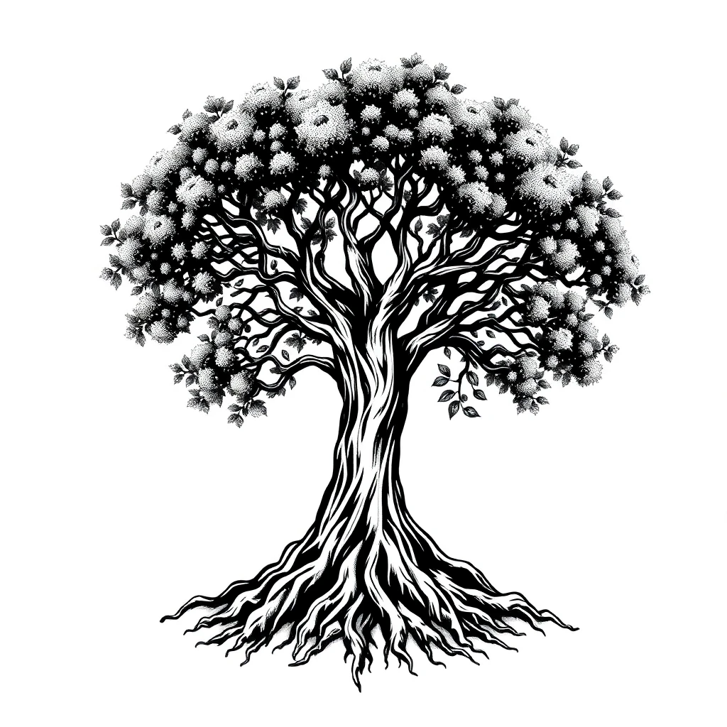 Tatouage arbre en style dotwork