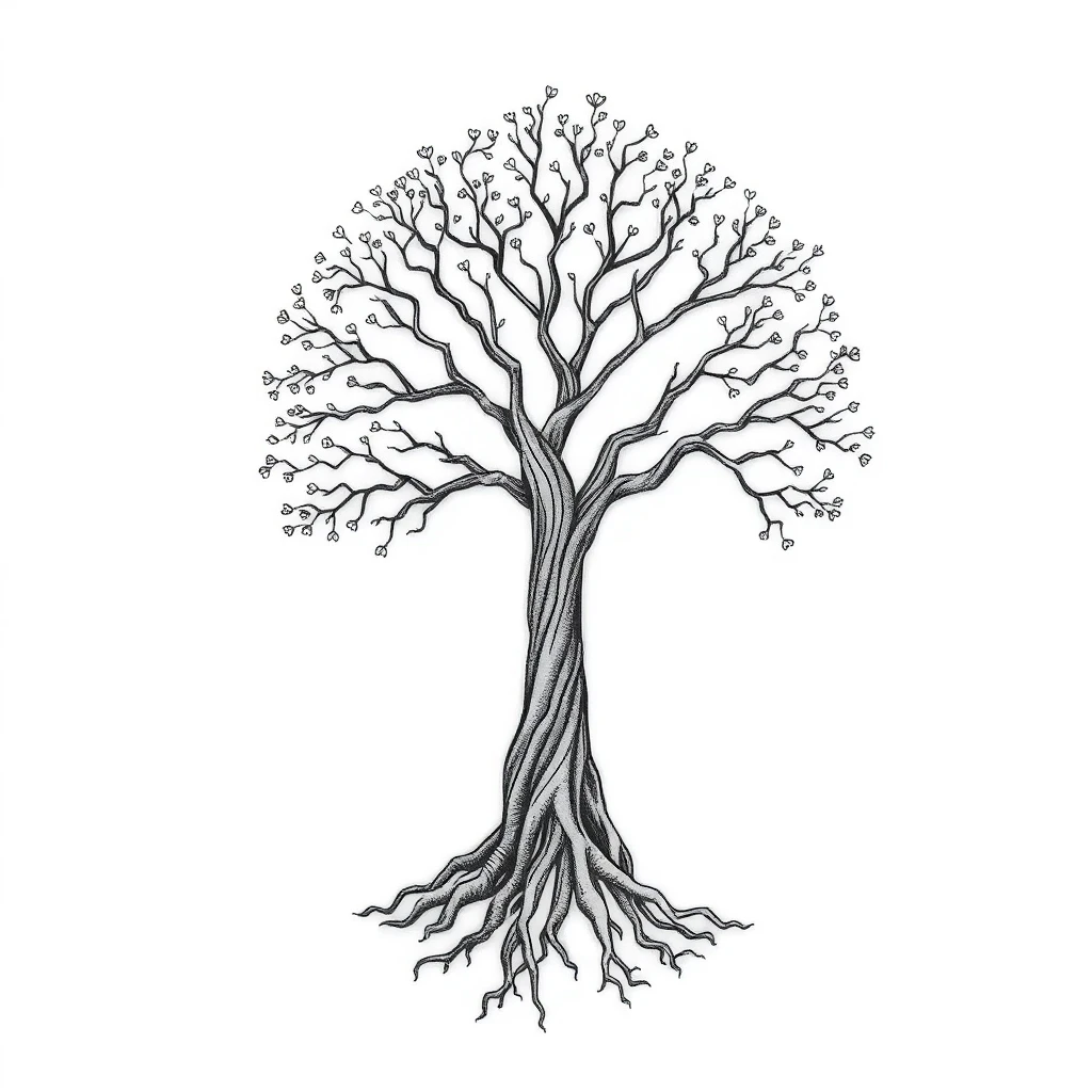Tatouage arbre au trait fin avec ses racines