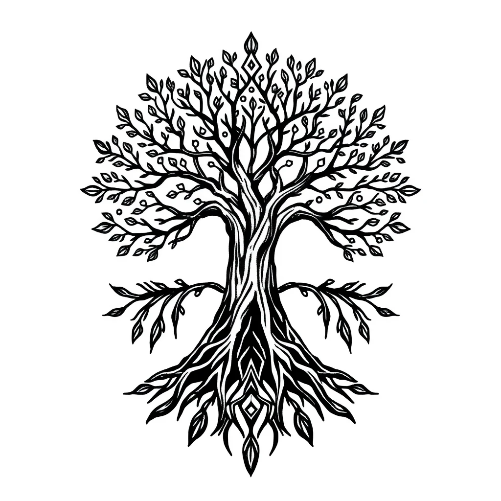 Tatouage arbre en style géométrique
