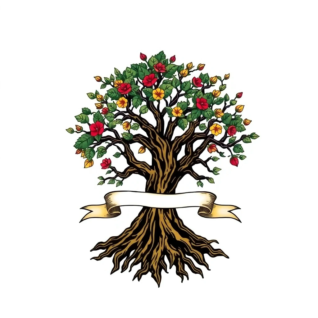 Tatouage arbre de vie en style old school, design généré par IA