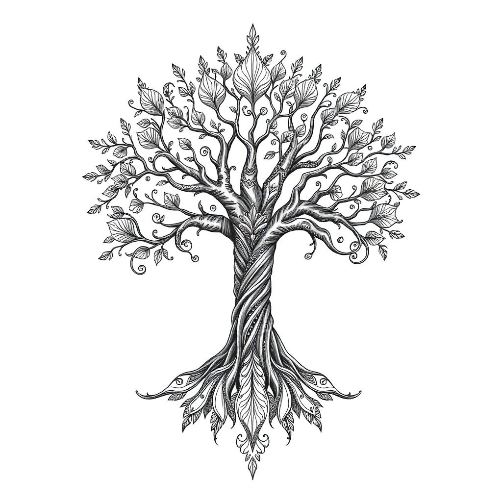 Tatouage arbre de vie en style ornemental, design généré par IA