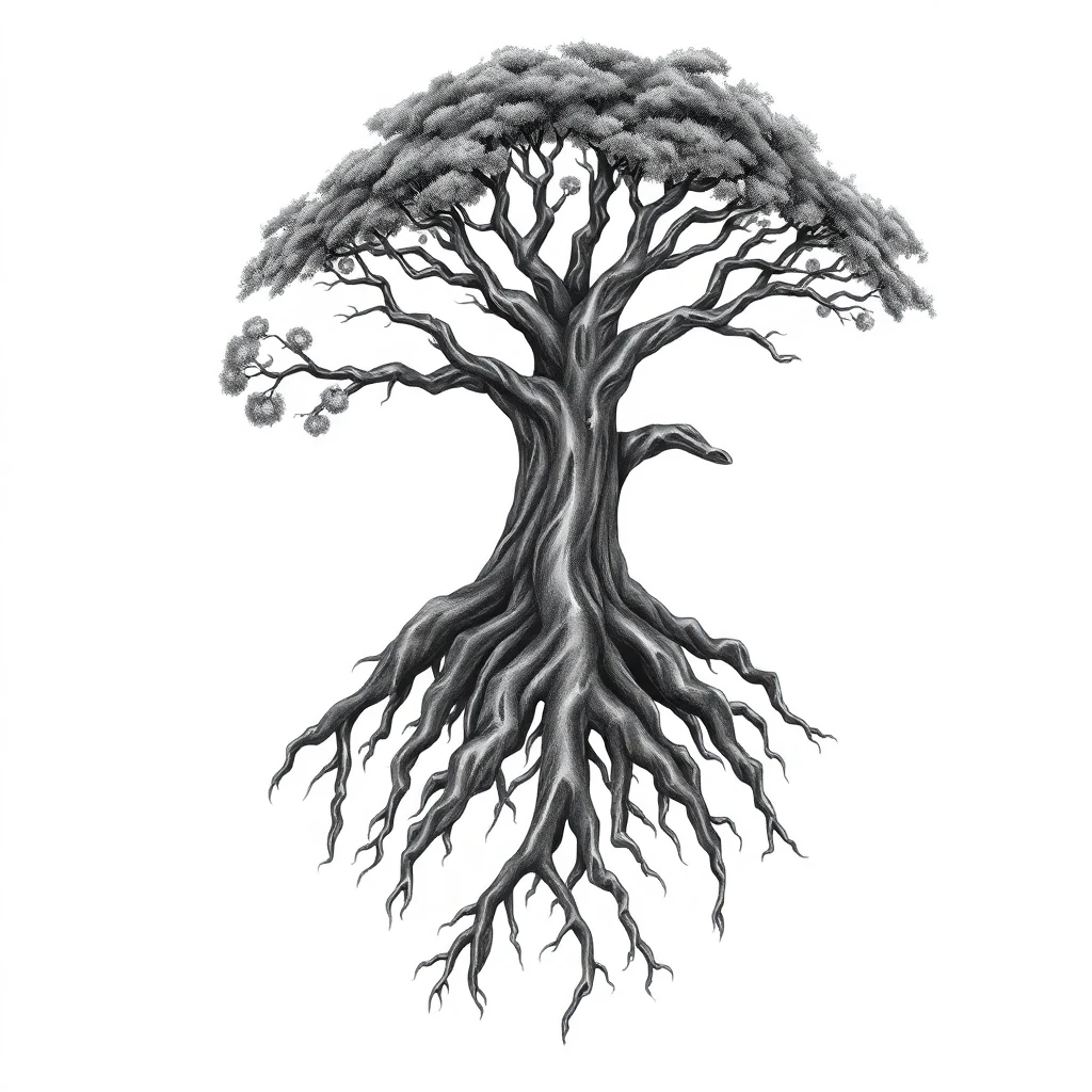 Tatouage arbre de vie en style réaliste, design généré par IA