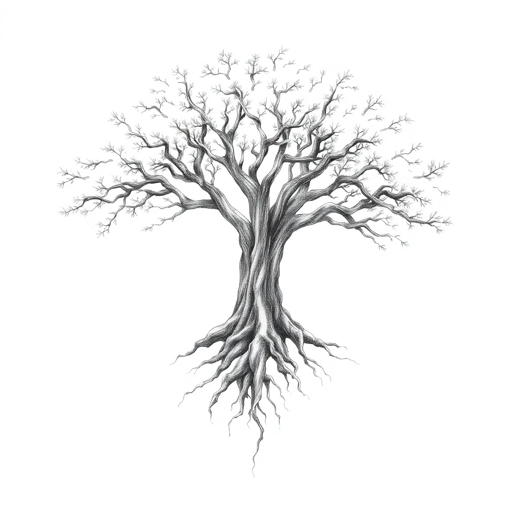 Tatouage arbre de vie en style sketch, design généré par IA