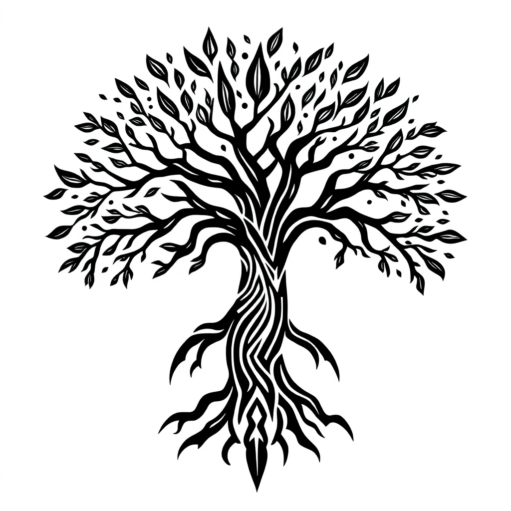Tatouage arbre de vie en style tribal, design généré par IA