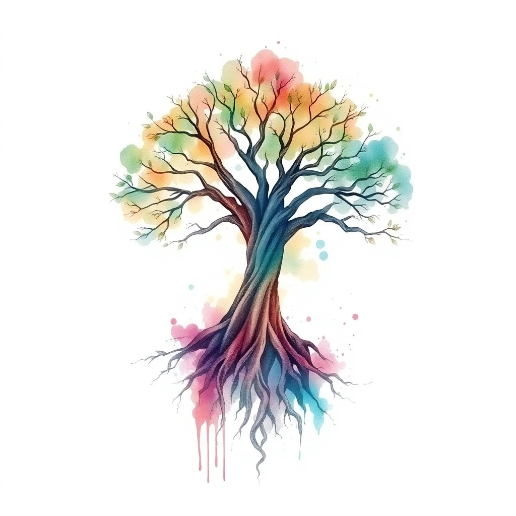 Tatouage arbre de vie en style watercolor, design généré par IA