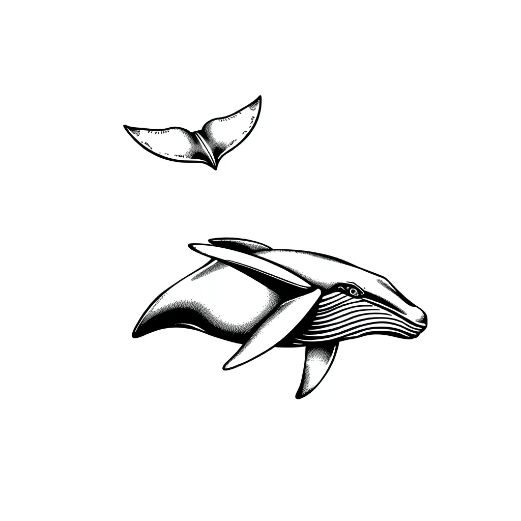 Idée de tatouage baleine en blackwork pour l'épaule