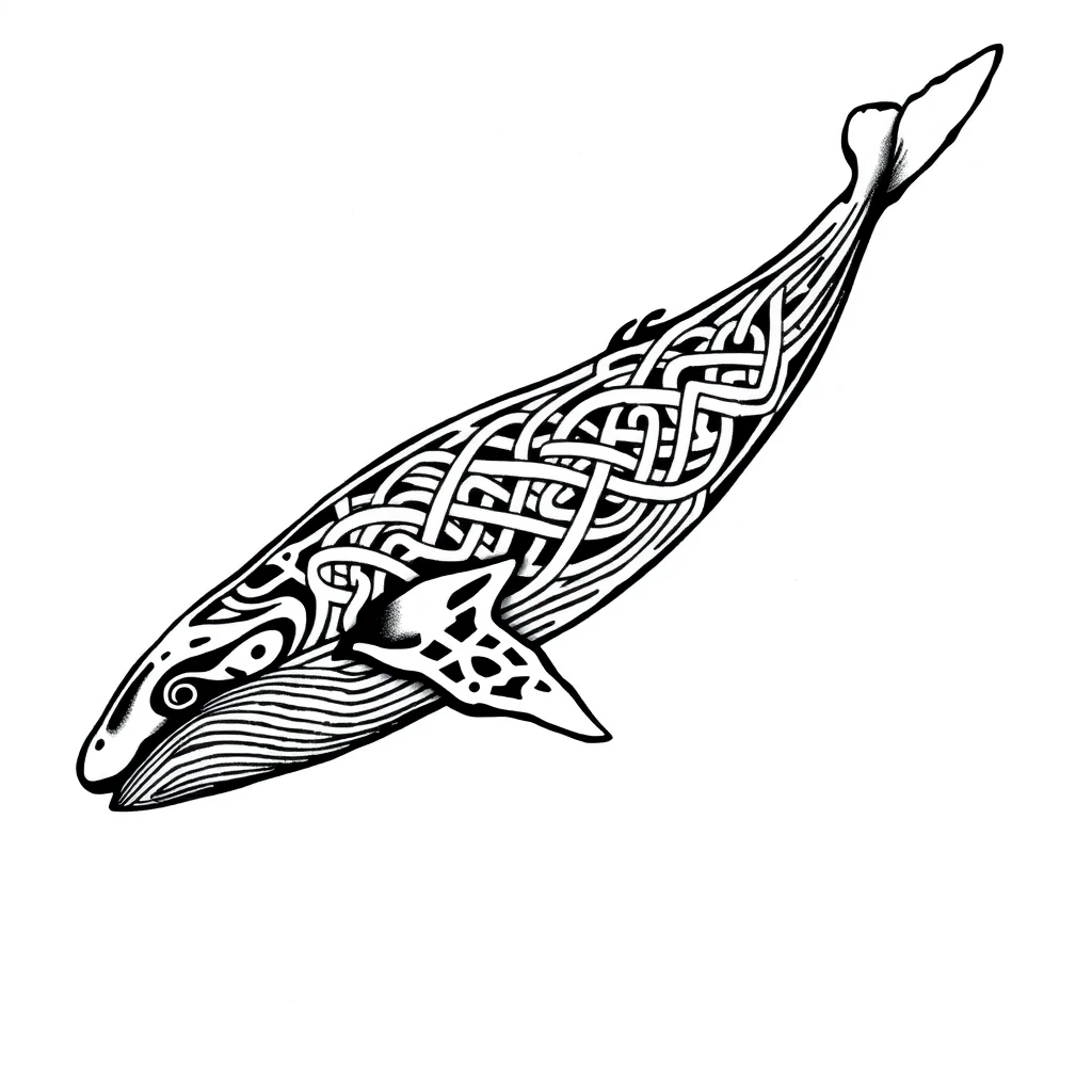 Tatouage baleine en style celtique, design généré par IA