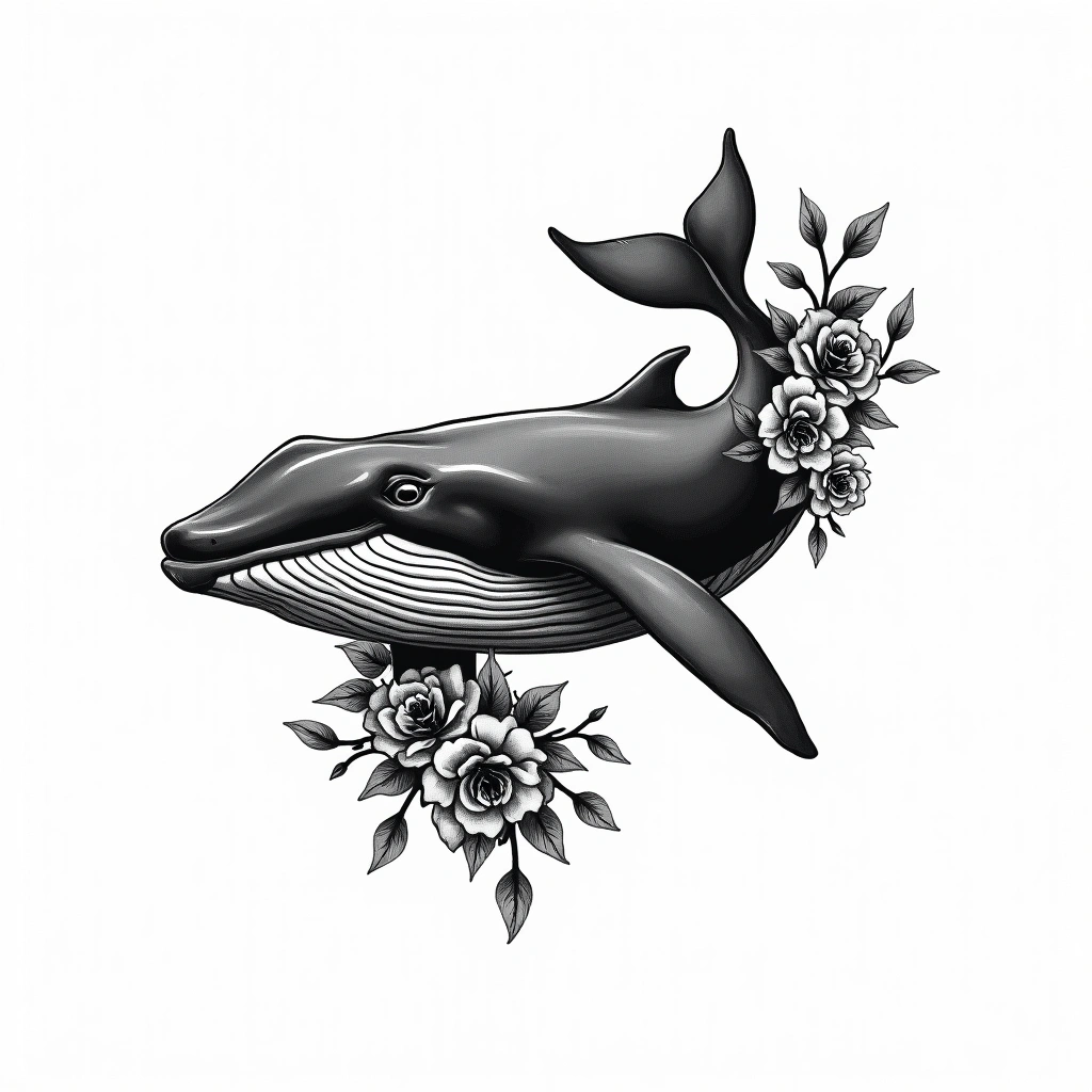 Tatouage baleine en style chicano, design généré par IA