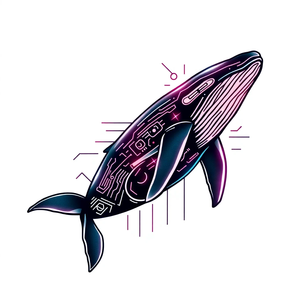 Tatouage baleine en style cyberpunk, design généré par IA