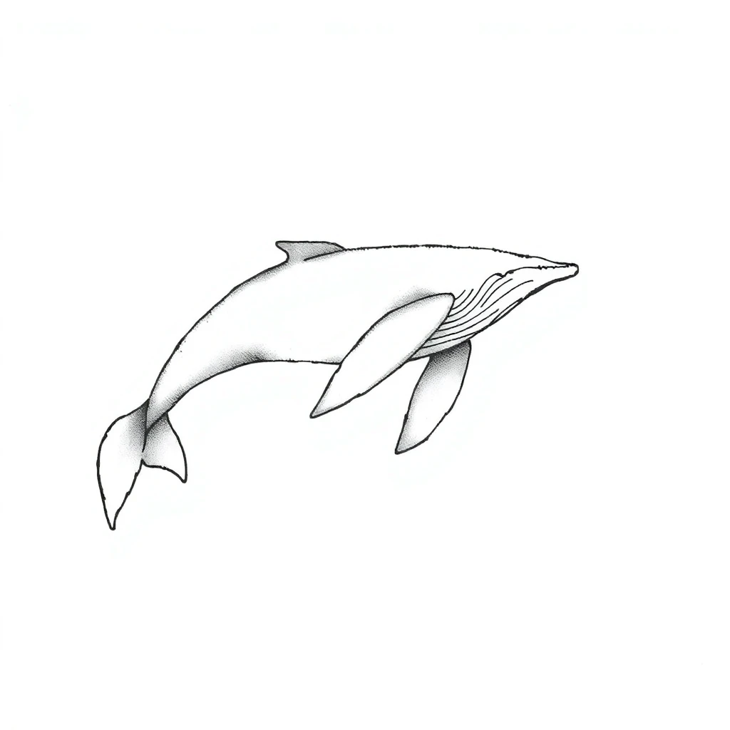 Tatouage baleine en style fineline, design généré par IA