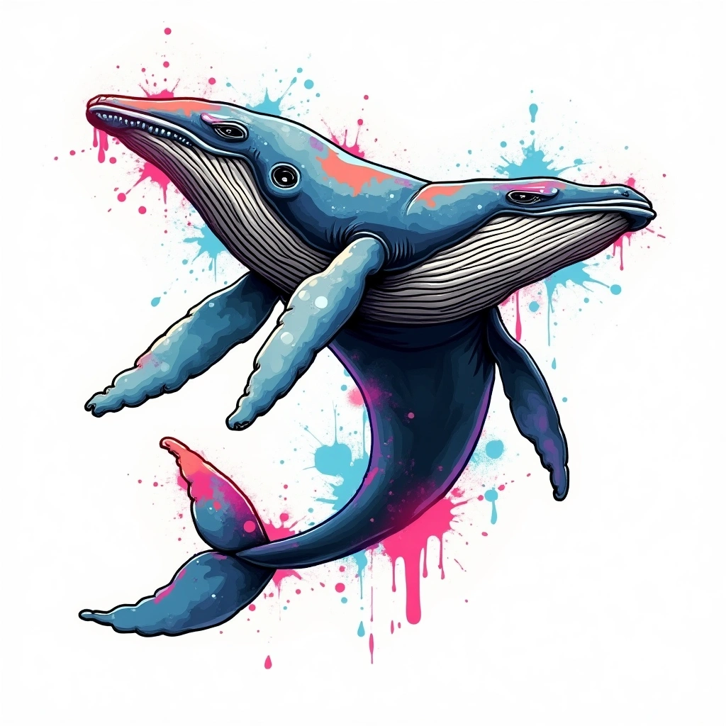 Tatouage baleine en style graffiti, design généré par IA