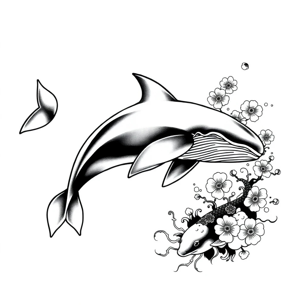 Tatouage baleine en style japonais, design généré par IA