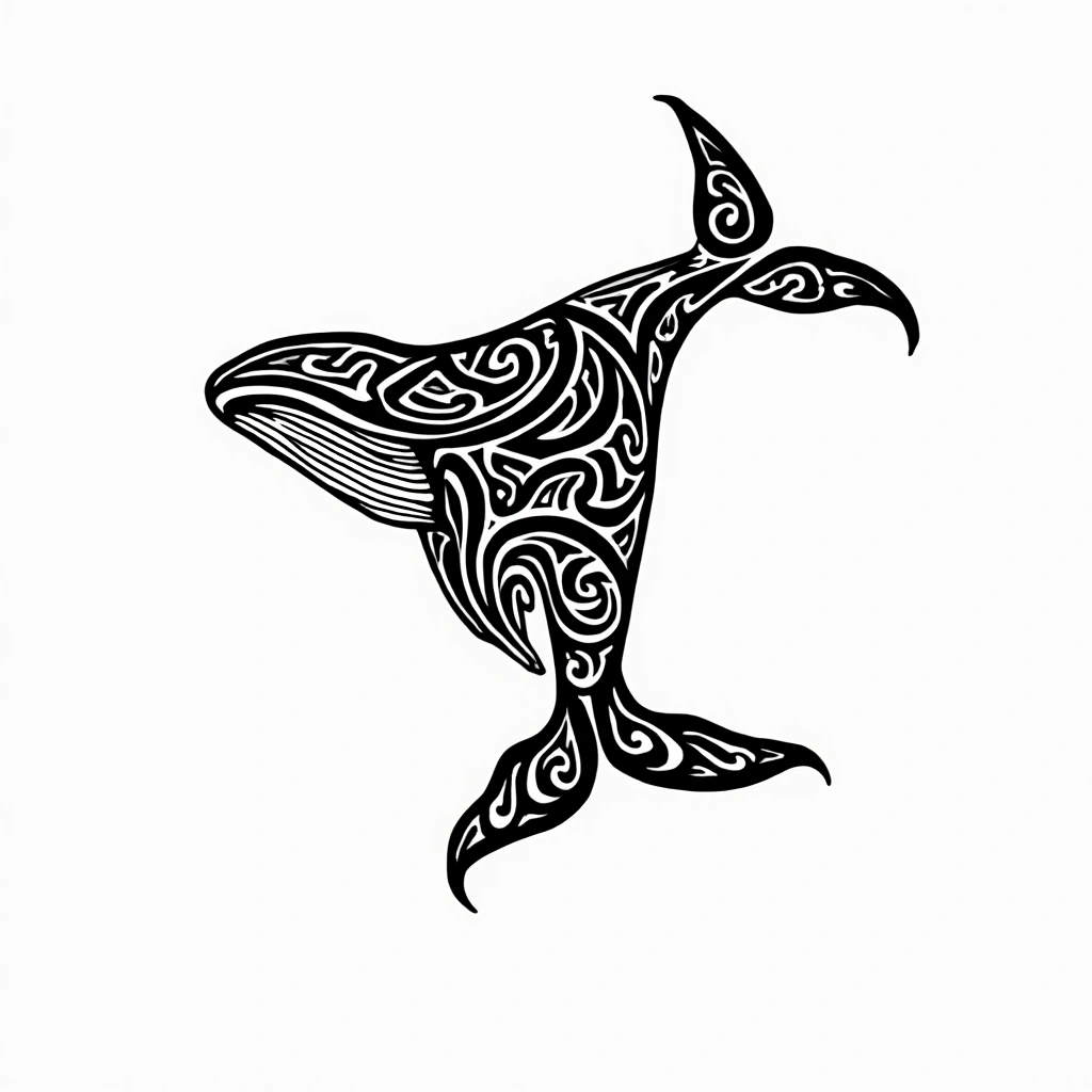 Tatouage baleine en style maori, design généré par IA