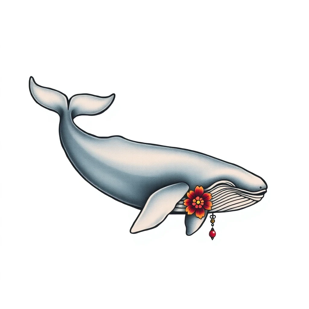 Tatouage baleine en style néo-traditionnel, design généré par IA
