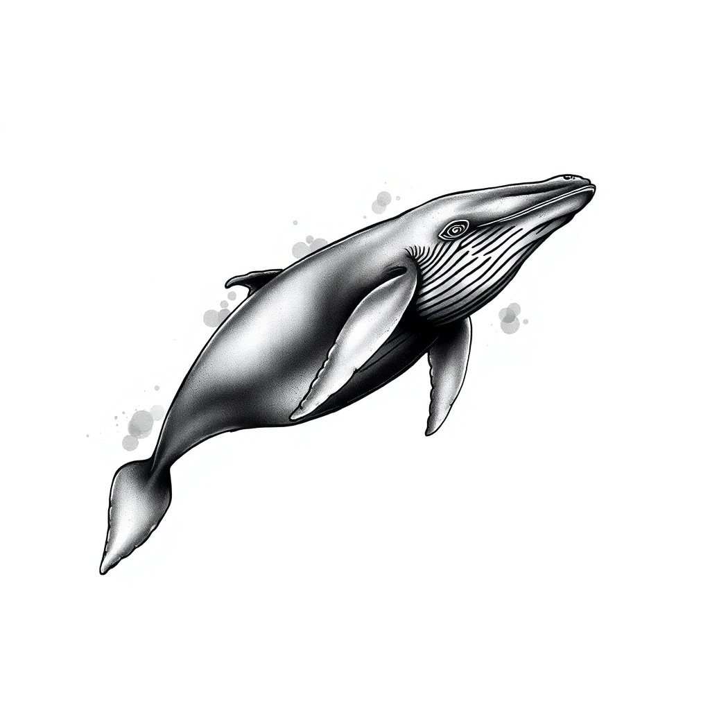 Tatouage baleine en style noir et blanc, design généré par IA