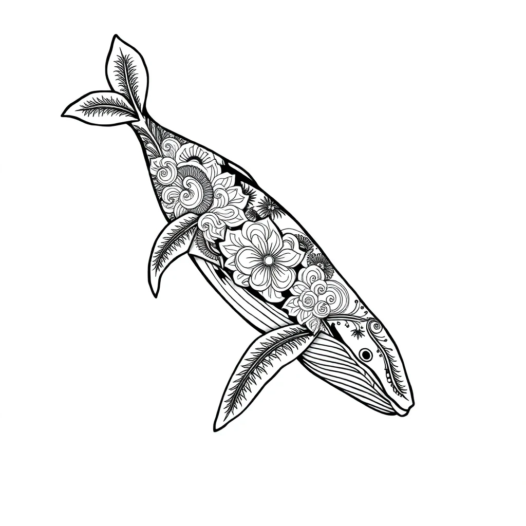 Tatouage baleine en style ornemental, design généré par IA