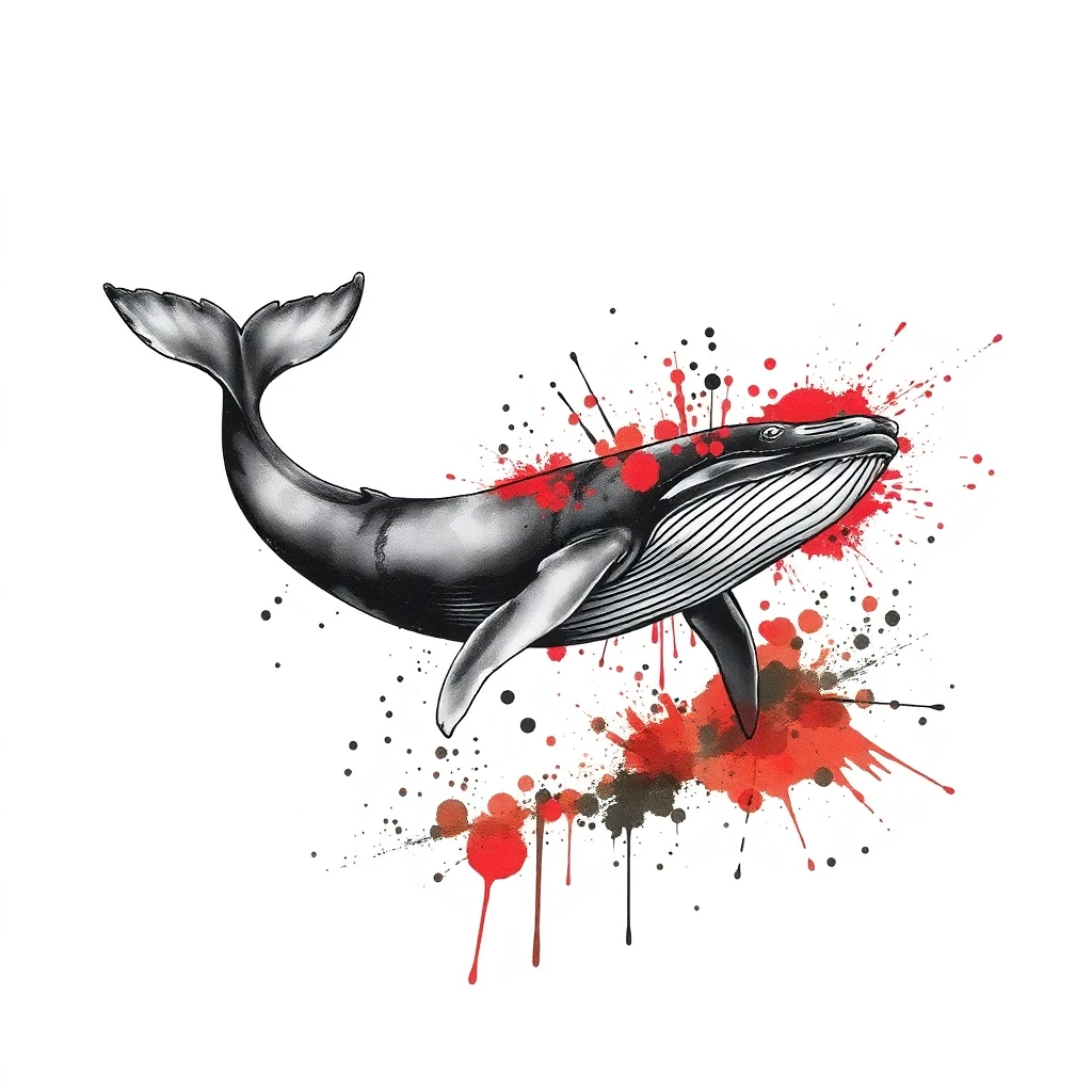 Tatouage baleine en style trash polka, design généré par IA