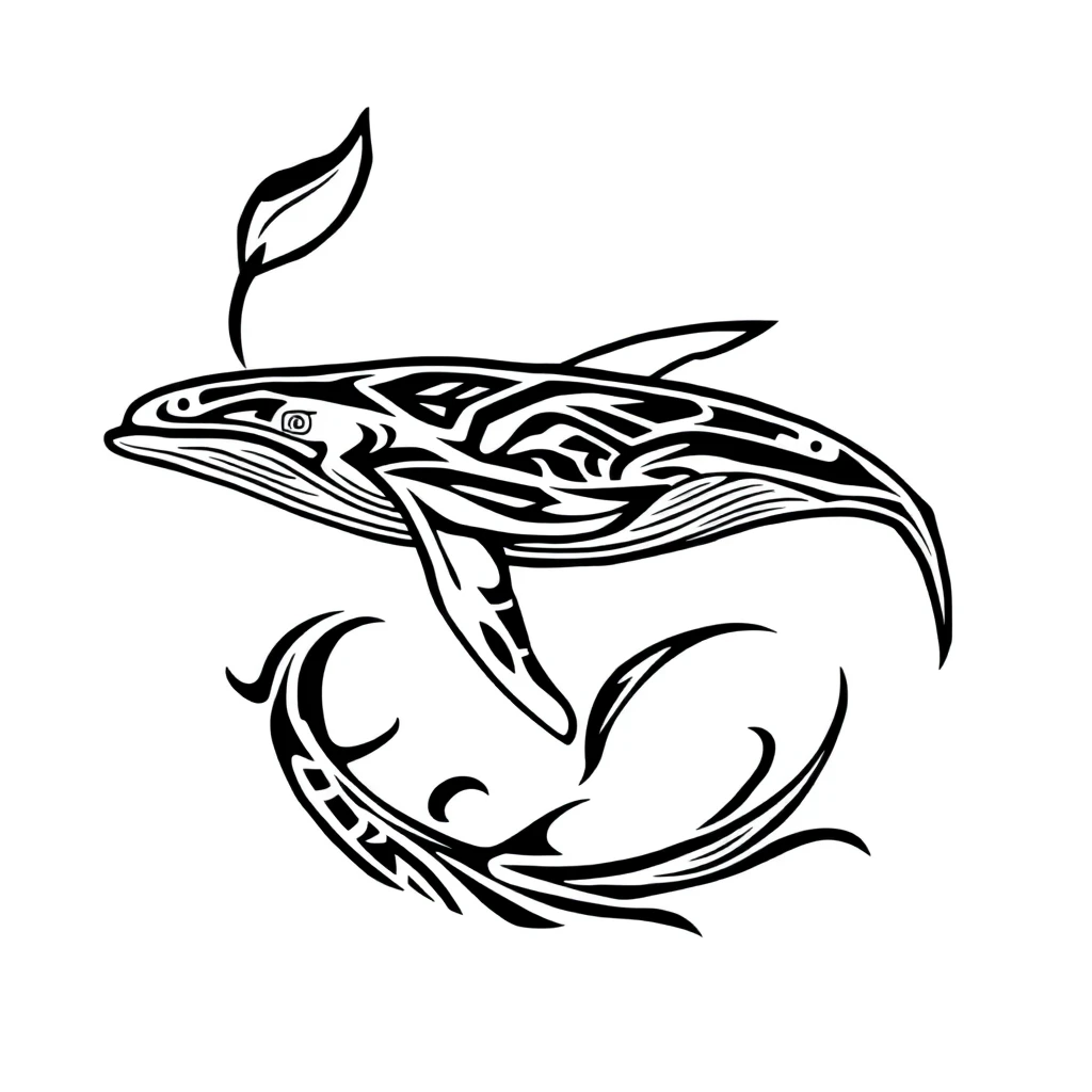 Tatouage baleine en style tribal, design généré par IA