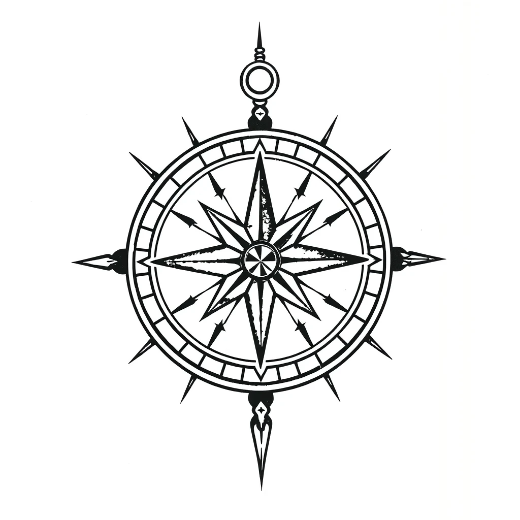 Tatouage compass en style blackwork