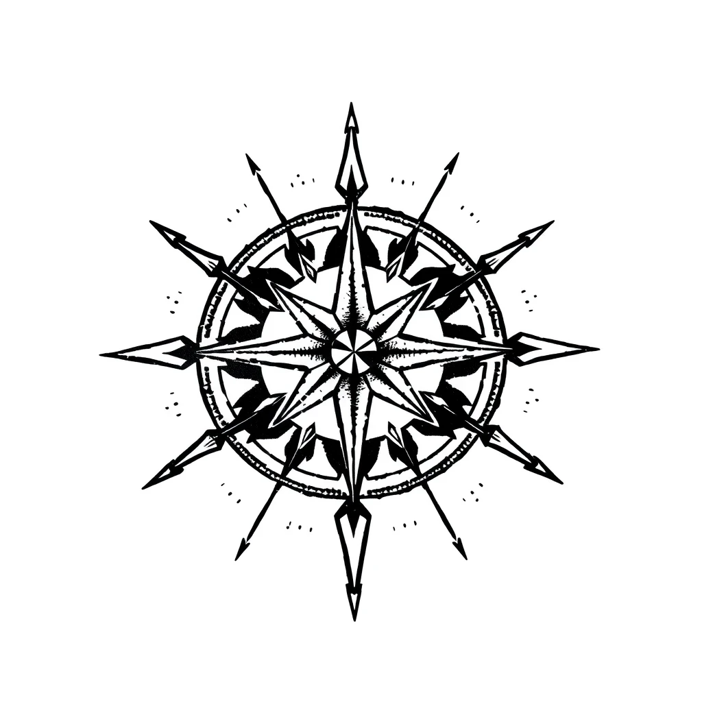 Idée de tatouage boussole en dotwork pour le biceps