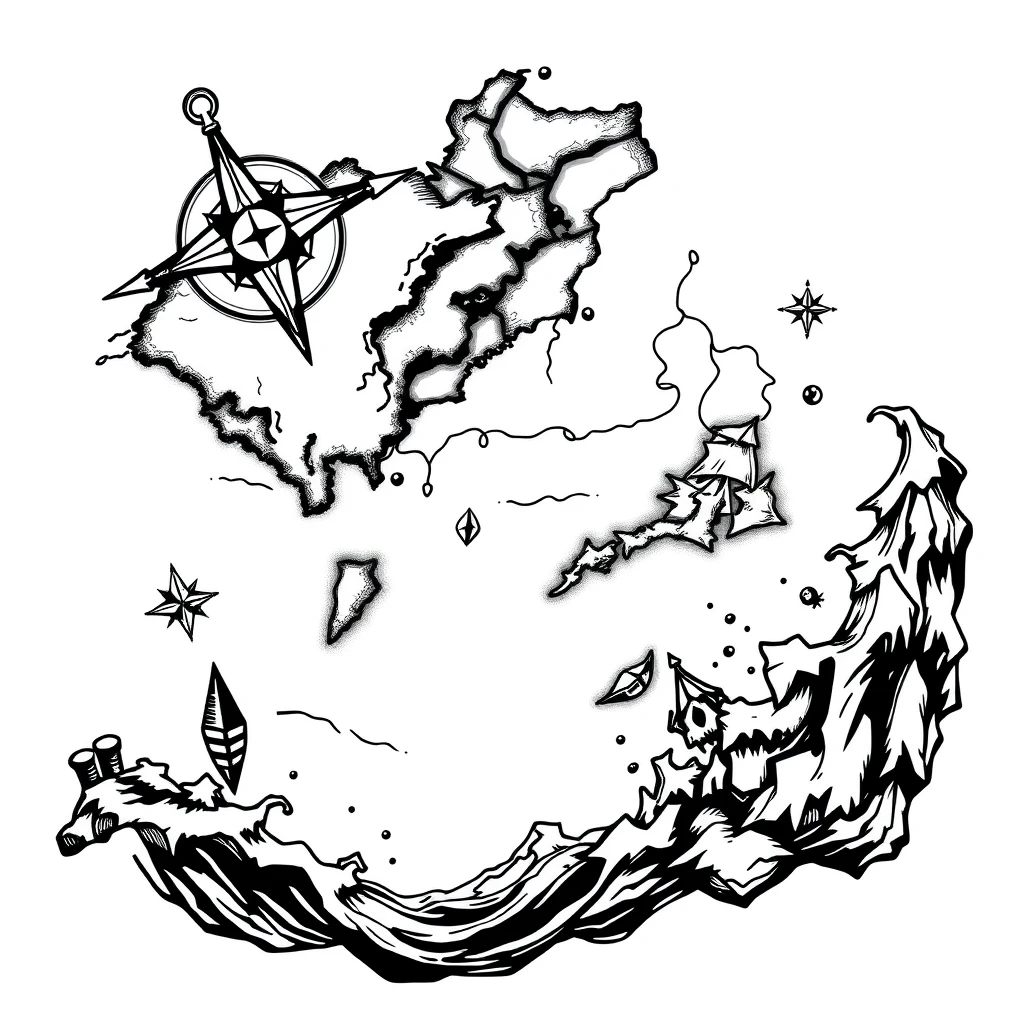 Tatouage carte en style blackwork