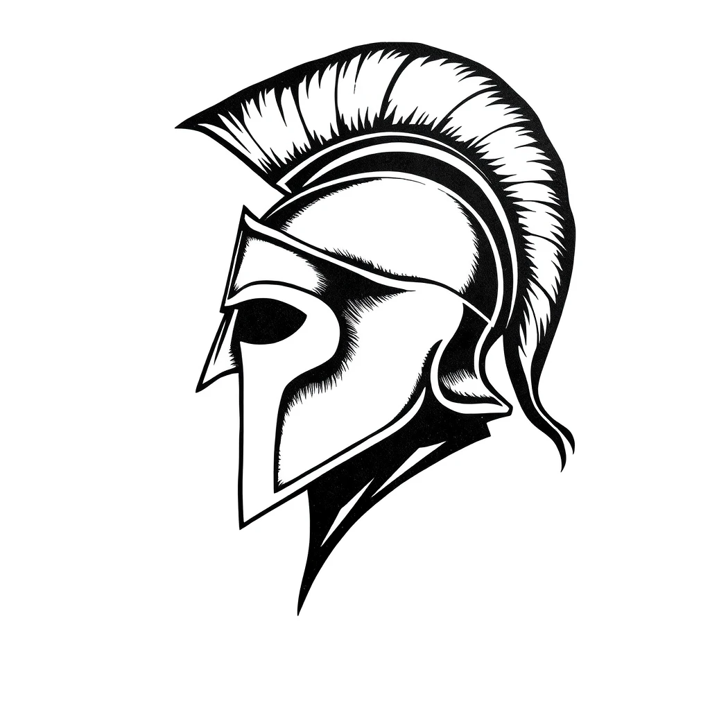 Tatouage casque en style blackwork