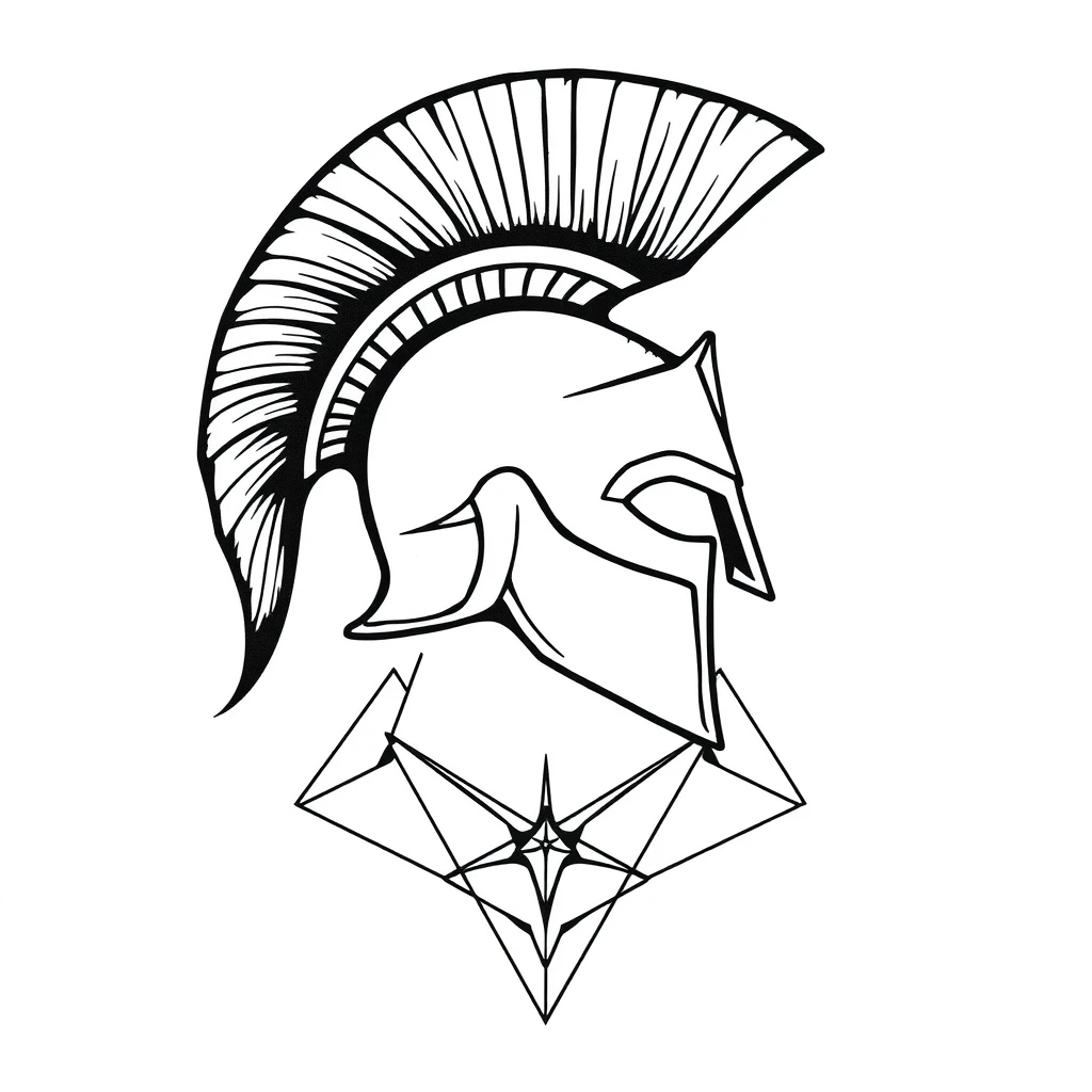 Tatouage casque en style géométrique